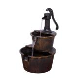 Alpine Corporation TIZ194BZ Outdoor Rustic 2-Tiered Barrel and Pump Water Floor Fountain - Relaxing Water Flow, 27 Inch Tall, Bronze Finished