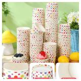 Honeydak 400 Pack 150 ml/ 5 oz Rainbow Polka Ice Cream Cups for Party Small Ice Cream Cups Disposable Treat Paper Cups Dessert Snacks Sundae Yogurt Container Wedding Birthday Party Supplies