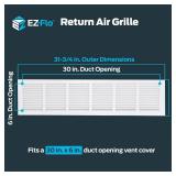 EZ-FLO 30 x 6 Inch (Duct Opening) Return Air Vent Cover for Wall or Ceiling, Solid Steel Return Air Grille, HVAC Vent Cover, White, 61630
