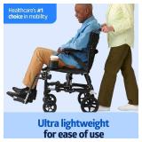 Medline Ultra Lightweight Transport Wheelchair for Adults, Foldable, 19-Inch Seat Width, Black Frame, Black Upholstery
