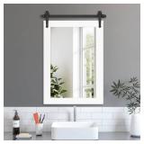 Menscha Bathroom Mirror for Over Sink 18âx24â Farmhouse Barn Door Mirror Rustic Wood Framed Wall Mirror for Bathroom, Bedroom, Entryway (White