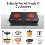 VBGK Electric cooktop,110V 24 inch 2 Burner Electric Cooktop,Built-in and Countertop Stove Top,2200W Stove,9 Power Levels, Kids Lock & Timer,LED touch control,Overheat Protection