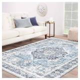 Domitapis Area Rug 8Ã10, Large Vintage Boho Rug,Ultra-Soft Low Pile, Washable, Non Slip,Stain Resistant, Printed Carpet for Living Room Bedrooms Playroom Office Kitchen, Light Blue