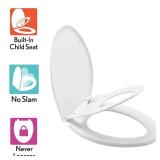 Little2Big Toilet Seat with Built-In Toddler Potty Training Seat, Slow Close, Easy to Install, Made in USA, ELONGATED, White