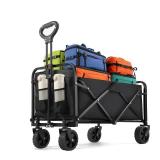 Collapsible Wagon 220 lbs, Heavy Duty Wagon Carts Foldable, Portable Wagons for Groceries, Beach Cart with All-Terrain Wheels & Drink Holders, Utility Wagon for Shopping, Sports, Camping, Black