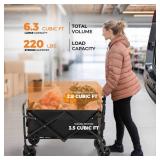 Collapsible Wagon 220 lbs, Heavy Duty Wagon Carts Foldable, Portable Wagons for Groceries, Beach Cart with All-Terrain Wheels & Drink Holders, Utility Wagon for Shopping, Sports, Camping, Black