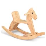 KRAND Rocking Horse Wooden Ride On Toy for Kids Classic Design Rocking Horse with Pedal and Safe Backrest Fine Workmanship(Classic, Natural)