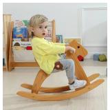 KRAND Rocking Horse Wooden Ride On Toy for Kids Classic Design Rocking Horse with Pedal and Safe Backrest Fine Workmanship(Classic, Natural)