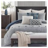 Madison Park Comforter Cotton Clipped Jacquard, Oversized Comforters King Size Bed, All Season Down Alternative Overfilled King Size Comforter, Essence, King/Cal King, Blue 9 Piece