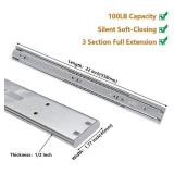 LONTAN 2 Pairs Soft Close Drawer Slides 22 inch Heavy Duty Ball Bearing Cabinet Rails - 4502S3-22 Full Extension Dresser Glides 100 LB Capacity