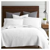 Levtex Home Cross Stitch Reversible King/Cal King Quilt Set (106x92in) and 2 Pillow Shams (36x20in) - Stitch Texture - Bright White - Cotton King Size Quilt Bedding Set - Lightweight Soft Pre-Washed