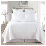 Levtex Home Cross Stitch Reversible King/Cal King Quilt Set (106x92in) and 2 Pillow Shams (36x20in) - Stitch Texture - Bright White - Cotton King Size Quilt Bedding Set - Lightweight Soft Pre-Washed