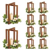 OurWarm 10Pcs Wedding Centerpieces for Tables, Foldable Centerpiece Table Decorations Center Pieces Decoration for Table, Rustic Wood Lantern Centerpieces for Tables Wedding Party Table Decor (Brown)