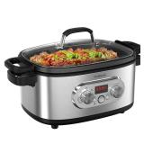 Anfilank 10-in-1 Programmable Slow Cooker with Timer, 6.8 Quart Crock Pot, Presets to Sous Vide, Bake, SautÃ©, Cook Rice& More, Nonstick Dishwasher-Safe Pot, Adjustable Temp&Time, Stainless Steel