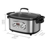 Anfilank 10-in-1 Programmable Slow Cooker with Timer, 6.8 Quart Crock Pot, Presets to Sous Vide, Bake, SautÃ©, Cook Rice& More, Nonstick Dishwasher-Safe Pot, Adjustable Temp&Time, Stainless Steel