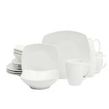 Gibson Home Zen Buffet Porcelain Chip and Scratch Resistant Dinnerware Plates, Bowls, and Mugs Set, Service for 4 (16pcs), White (Square Dishes)