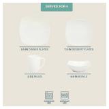 Gibson Home Zen Buffet Porcelain Chip and Scratch Resistant Dinnerware Plates, Bowls, and Mugs Set, Service for 4 (16pcs), White (Square Dishes)