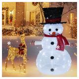 Christmas Lighted Snowman, 4 Feet Pre-Lit Light Up White Collapsible With Built-in 100 LED Lights, Pop Up Christmas Decorations for Indoor Outdoor Garden, Yard, Lawn Xmas Decor