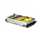 Elite Gourmet EWM-6171 Triple 3 x 2.5 Qt. Trays, Buffet Server, Food Warmer Temperature Control, Clear Slotted Lids, Perfect for Parties, Entertaining & Holidays, 7.5 Qt Total, Stainless Steel