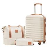 COOLIFE Luggage Carry On Luggage Suitcase Softside Wheeled Luggage Lightweight Rolling Travel Bag, White, 3 Piece Set (DB/TB/20), Luggage Set with Bags