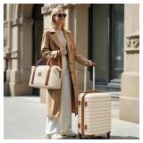 COOLIFE Luggage Carry On Luggage Suitcase Softside Wheeled Luggage Lightweight Rolling Travel Bag, White, 3 Piece Set (DB/TB/20), Luggage Set with Bags