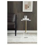 Artmaze Clear Acrylic End Table,Side Table,Brushed Brass Metal,Round,for Office, Living Room and Bedroom,Easy Assembly,12x12 inchï¼21.3 inch high