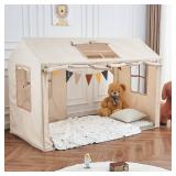 WANFASO Twin Bed Tent Indoor Bed Canopy, Kids Bed Tents Twin for Girls Boys Sleep Tent, Breathable Private Space Floor Bed Fort with 2 Doors (Khaki)