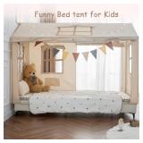 WANFASO Twin Bed Tent Indoor Bed Canopy, Kids Bed Tents Twin for Girls Boys Sleep Tent, Breathable Private Space Floor Bed Fort with 2 Doors (Khaki)