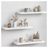 Forbena White Floating Shelves for Wall Decor, 24 Inches Long Wall Shelves for Bedroom Storage, Large Deep Hanging Shelves for Bathroom Office Laundry Living Room Book Kitchen Closet -Set of 3