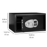 Amazon Basics Steel Security Safe and Lock Box with Programmable Electronic Keypad, for Valuables, Cash, Jewelry, Documents, Black, 1 Cubic Foot, 16.9-x-14.6-x-9.1-inches (WxDxH)