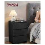VASAGLE Nightstands with Charging Station, Set of 2, AC Outlets and USB Ports, Bedside Tables, Side Tables with 3 Drawers, Modern Style, 13.8 x 15.7 x 23.2 Inches, Ebony Black ULET731B58