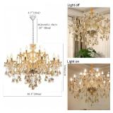 Durahonn 18 Lights Cognac K9 Crystal Chandelier, E12 Bulbs Crystal Ceiling Light Fixture, Luxury Crystal Lamp for Dining Room, Hotels, Living Room, Easy to Install (18-Light)