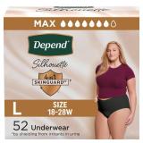 Depend Silhouette Adult Diapers, Incontinence & Postpartum Bladder Leak Underwear for Women, Maximum Absorbency, Large, Black, 52 Count (2 Packs of 26), Packaging May Vary