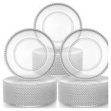 Hoolerry 50 Pcs Clear Charger Plates Bulk 13 Inch Plastic Round Dinner Plate with Beaded Rim Acrylic Round Plates Decorative Charger Service for Home Birthday Wedding Party Events Table Decor