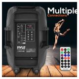 Pyle Portable Bluetooth PA Speaker System - 1000W Outdoor Speaker with 15\" Subwoofer, USB/SD Reader, FM Radio, LED Lights, Wheels, Remote Control, Tripod, & Microphone Input