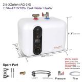 110V-120V 1.5Kw Instant Electric Hot Water Heater Under Kitchen Small Tank 2.5-3.0 Gallon Storage,Rv Trailer Instant Counter Compact Point-of-Use,2 PCs 16â Long 1/2âFIP Stainless Steel Water
