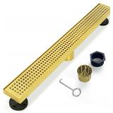 Elefloom Linear Shower Drain, 18 inch Gold Drain with Removable Grate Cover, Brushed 304 Stainless Steel Shower Floor Drain, Linear Drain with Hair Strainer and Adjustable Feet