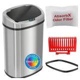 iTouchless 50 Liter / 13 Gallon Stainless Steel Kitchen Trash Can with Sensor 2.0 Tech Touchless Lid and AbsorbX Odor Filter, Oval Slim Space-Saving Automatic Garbage Bin for Home, Office, Business