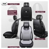 OASIS AUTO Car Seat Covers Premium Waterproof Faux Leather Cushion Universal Accessories Fit SUV Truck Sedan Automotive Vehicle Auto Interior Protector Full Set (OS-008 Gray)