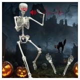 WODMAZ 5.4Ft Halloween Skeleton, Full Size Posable Skeleton with Glowing Eyes Creepy Sound, Full Body Life Size Skeleton and 2 Arm Stakes for Halloween Indoor Outdoor Haunted House Decorations