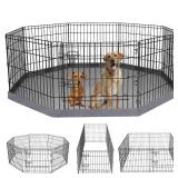PETIME Foldable Metal Dog Exercise Pen/Pet Puppy Playpen Kennels Yard Fence Indoor/Outdoor 8 Panel 24\" W x 24\" H with Bottom Pad (with Bottom pad, 8 Panels 24\" H)