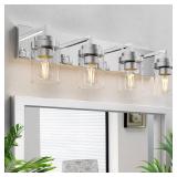 Espird Chrome Bathroom Light Fixtures, 4 Light Bathroom Vanity Light with Clear Glass Shade, 30 in Modern Vanity Light, Bathroom Lighting Fixtures Over Mirror for Bathroom/Living Room