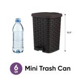 Superio Mini Trash Can with Foot Pedal Small Outdoor Garbage Can with Lid, 1.5 Gallon Plastic Waste Basket for Bathroom, Bedroom, Kitchen, Office, Patio (Wicker Brown 6 QT.)