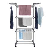 Bigzzia Clothes Drying Rack Folding Drying Rack Clothing 4 Tier Clothes Horses Rack Stainless Steel Laundry Drying Rack with Two Side Wings Grey
