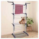 Bigzzia Clothes Drying Rack Folding Drying Rack Clothing 4 Tier Clothes Horses Rack Stainless Steel Laundry Drying Rack with Two Side Wings Grey
