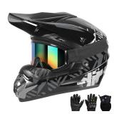 SPARK DOT Youth Motocross Helmet Kids Dirt Bike Helmets - Full Face, Lightweight & Breathable for Off-Road E-Bike BMX MX ATV (with Gloves Goggles Mask) 4Pcs Set, Medium(57-58cm), Grey