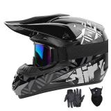SPARK DOT Youth Motocross Helmet Kids Dirt Bike Helmets - Full Face, Lightweight & Breathable for Off-Road E-Bike BMX MX ATV (with Gloves Goggles Mask) 4Pcs Set, Medium(57-58cm), Grey