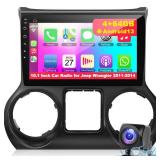 4+64GB Upgraded Car Stereo for Jeep Wrangler 2011 2012 2013 2014, 10.2 Inch Car Radio with Carplay&Android Auto Support GPS Navigation, Backup Camera,FM/RDS Radio, Bluetooth, IPS Touch Screen