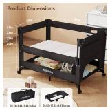 ANGELBLISS Baby Bassinet Bedside Crib, Pack and Play with Mattress, Diaper Changer, One-Push Setup Playards from Infants to Toddlers (Balck)