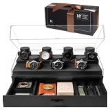 Holme & Hadfield Premium 7-Slot Wooden Watch Display Case â Large Handcrafted Menâs Watch Box with Accessory Drawer, Hinged Cover, Leather Lining â Birthday Gift for Men â Luxury B